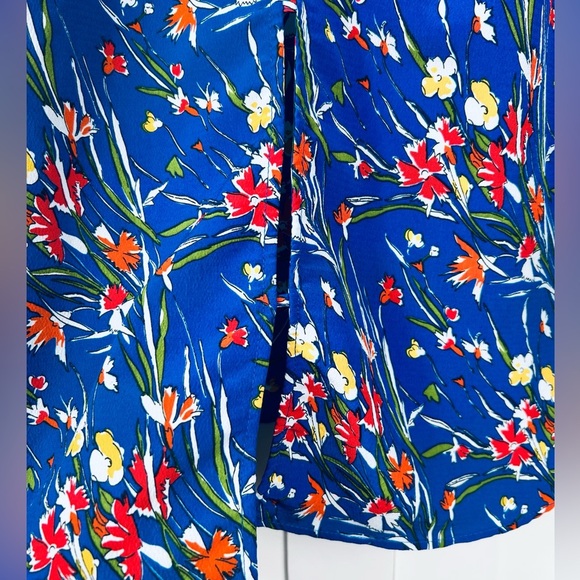 Zara floral vneck blouse, Small, blue, open seamed back, ruffles, flared, Pretty - Picture 8 of 8